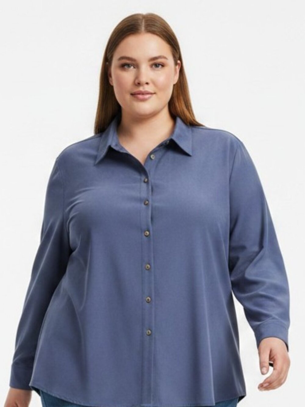 Crazy Horse by Liz Claiborne Dusty Blue Faux Suede Button Down Blouse 3x